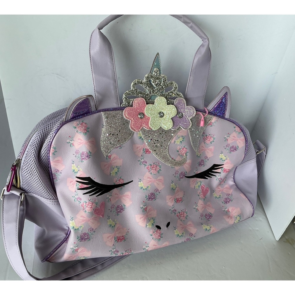OMG Accessories Unicorn Duffle Bag Floral Glitter Tiara Lavender Kids Travel Bag